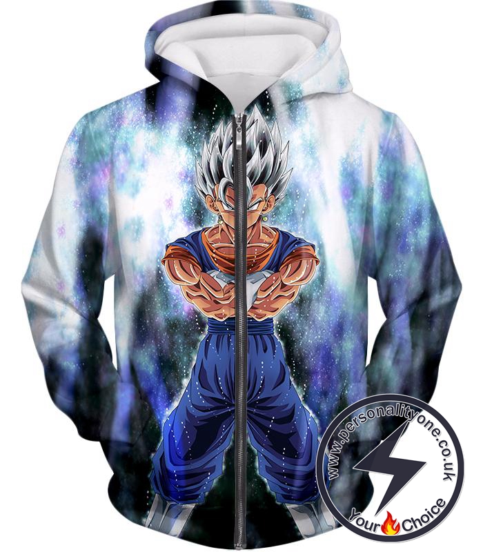 Dragon Ball Super Awesome Fusion Vegito Ultra Instinct Form Cool White Zip Up Hoodie